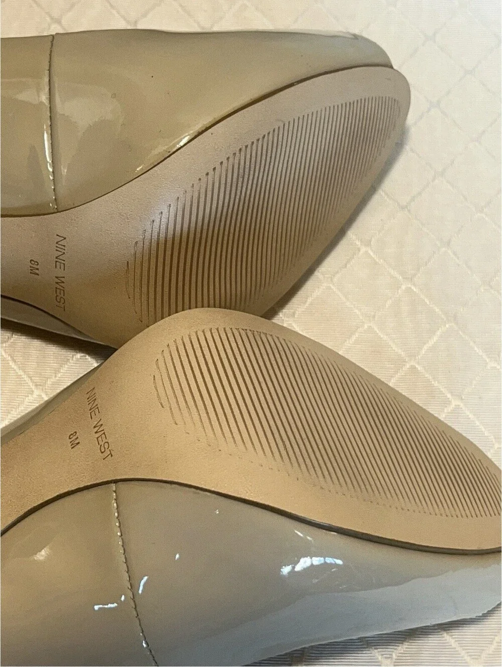 Nine West peep-toe slingback pumps Beige patent leather:Sz 8